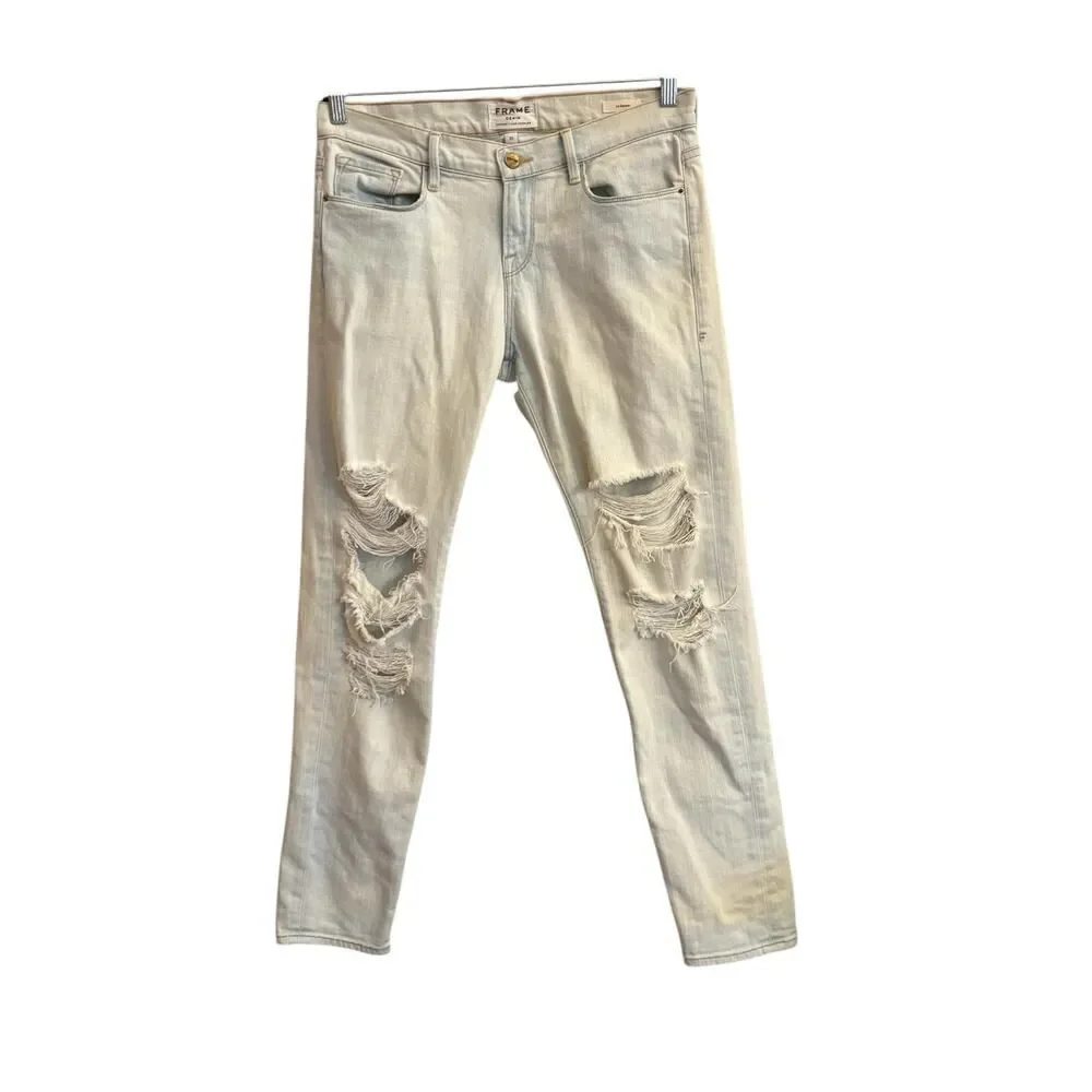 FRAME Denim Women’s Le Garçon Distressed Jeans 25 Light Wash Pier